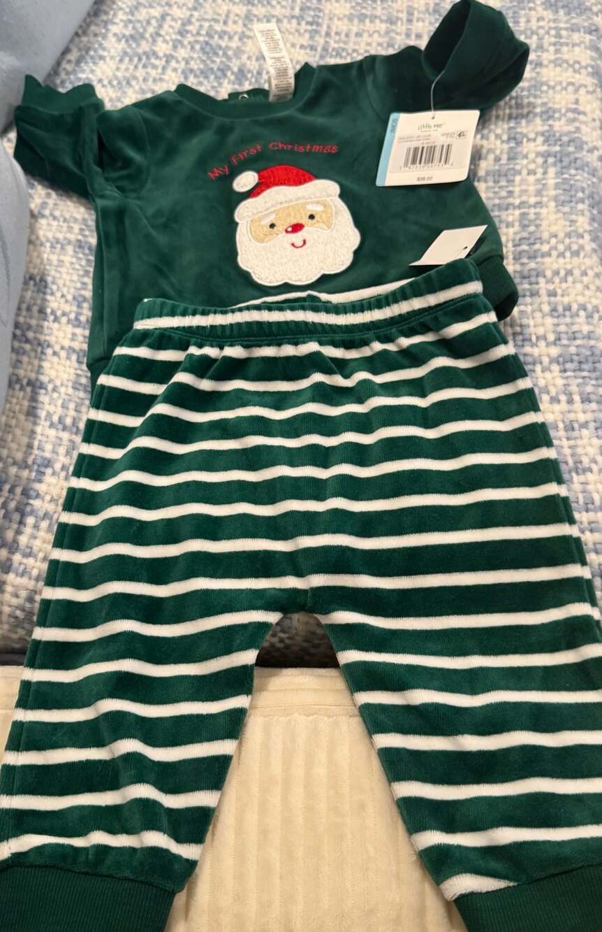 Little Me 2-Piece My First Christmas Santa Velour Top and Striped Pants Set